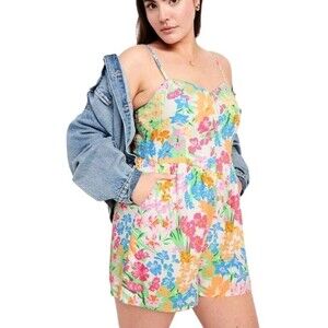 Old Navy Floral Linen Blend Cami Romper Womens Plus Size XXL Resort Casual Boho